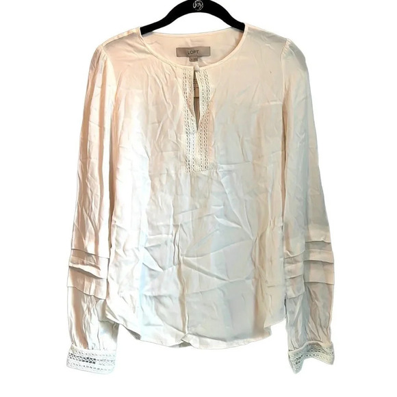 LOFT Women’s Extra Small lacy pintucked Top Peasant Blouse - Picture 1 of 3